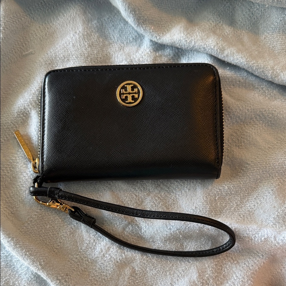 Tory Burch Black Wristlet with Gold Accents